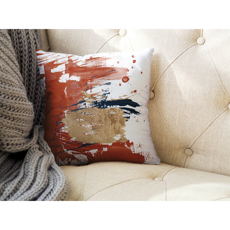 Coussin décoratif intérieur / extérieur Sarian, Orange brûlé / Doré, L 15 po x H 15 po