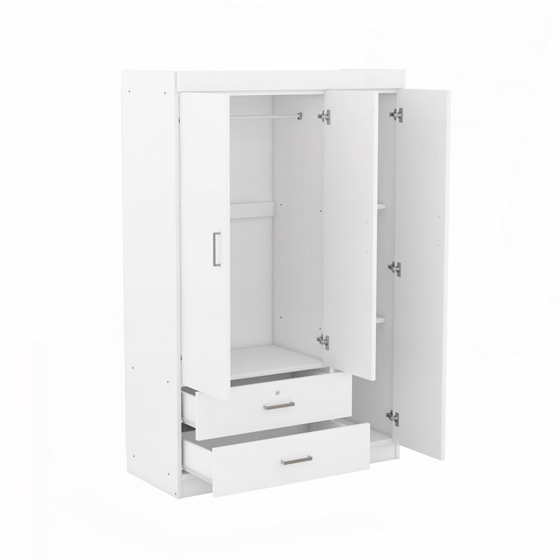 Armoire 3 portes avec 2 tiroirs, Blanc
