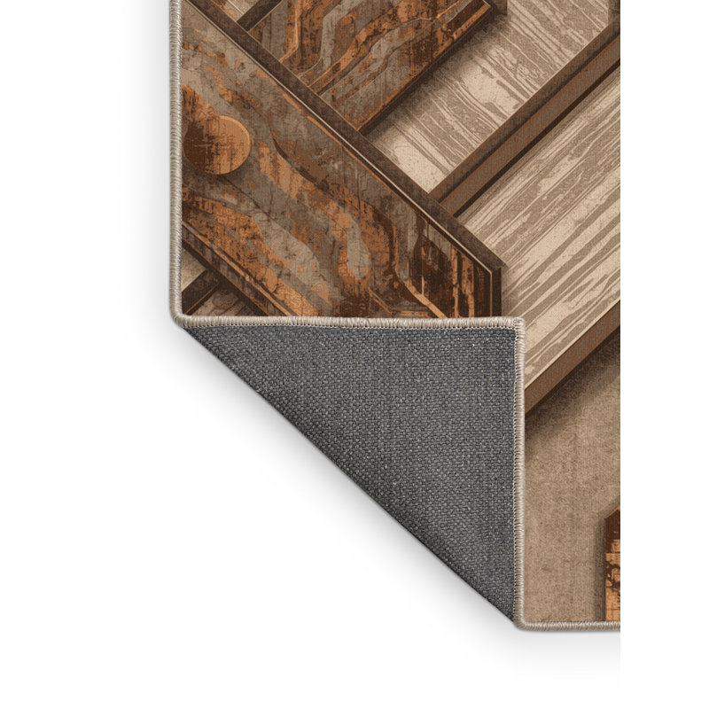 Soft Plush Cadwall Quantum Computer Circuit Modern Rustic Vintage Look Area Rug in Brown – Beige Binding, 8x12