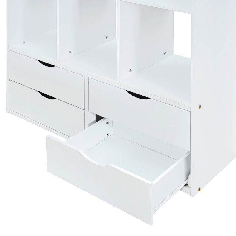 Lit mezzanine simple - blanc avec tablettes polyvalentes, bureau, espace optimisé, Twin, Blanc