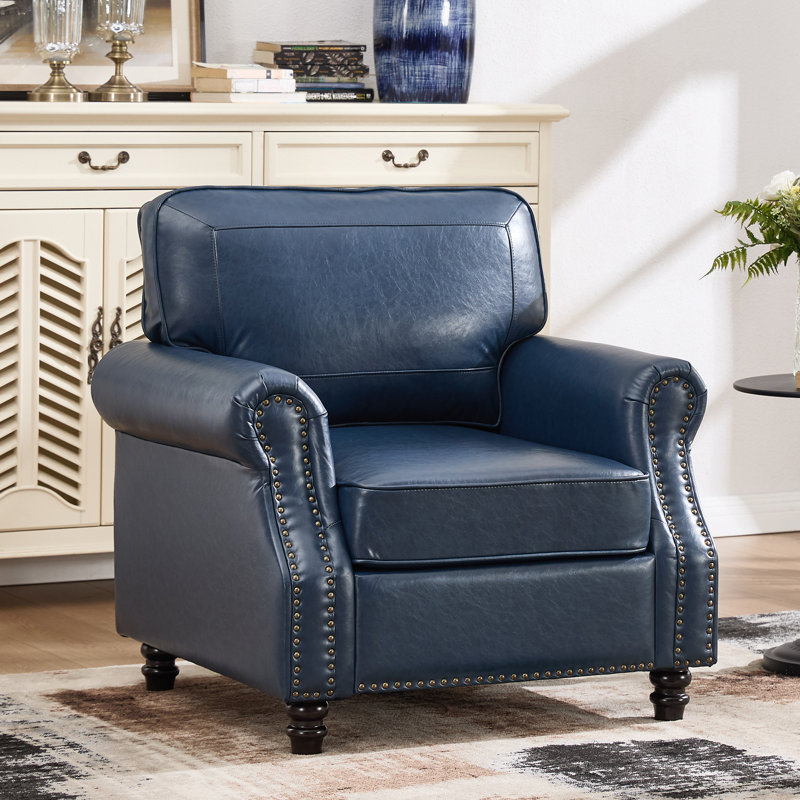 Upholstered Accent Chair Faux Leather Rolled Armchair, Blue