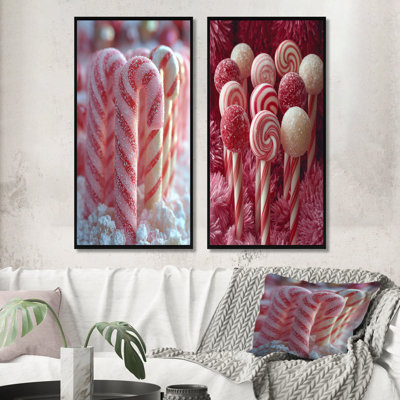 Ensemble de 2 pièces d'art mural de Noël rose et blanc Candy Cane Lane I