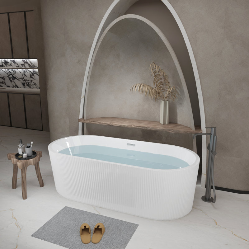 Linear 67" Acrylic Freestanding Soaking Bathtub with Toe-Tap Drain, cUPC Certified