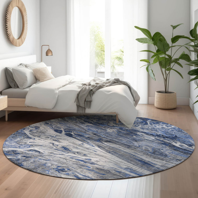 Premium Machine Washable Cerrito AMF602 Blue Round Rug