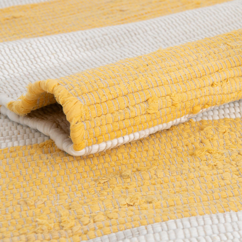 Johnie Hand-Knotted Cotton Yellow and Ivory White Rug, Rectangle 4'1" x 6'1"