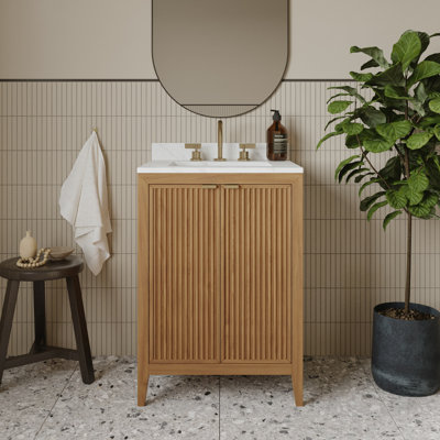 Kendal Reeded 24" Light Oak Bathroom Vanity with Cultured Marble Countertop