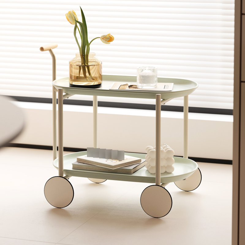 Moon Storage Cart For Primary Living Space, Nordic Mobile Trolley With Double - Layer Design, T Shaped Structure, Artsy Style, Beech Wood Tone Kitchen Style Trolley, Shelf Room, Artsy,