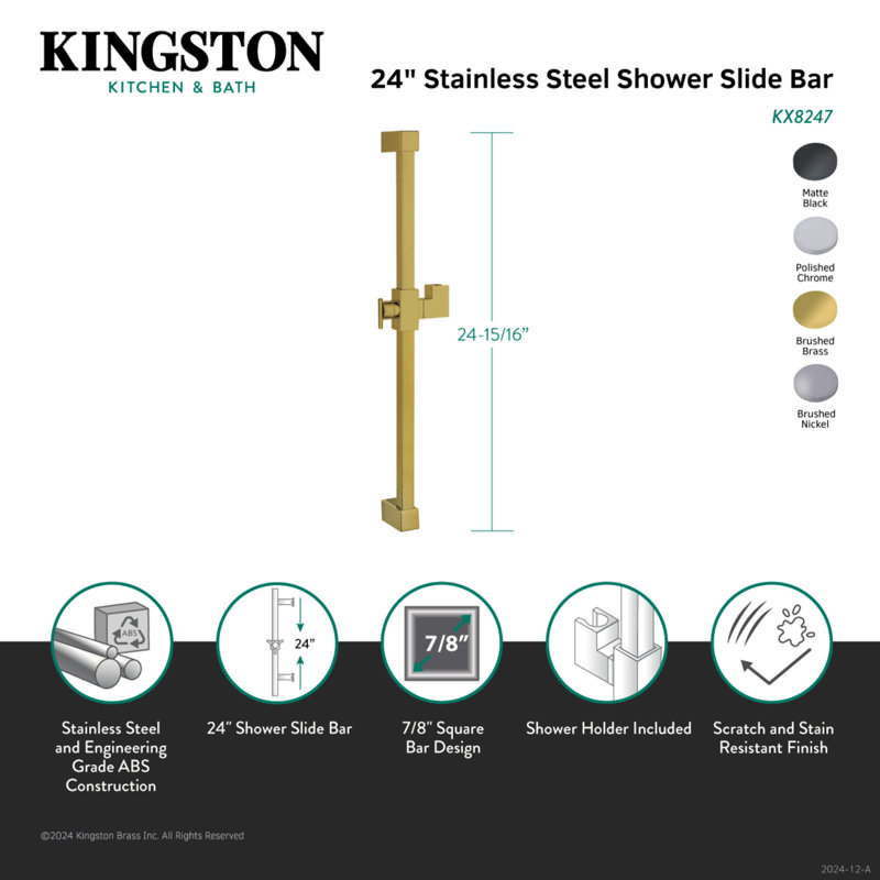 Kingston Brass Claremont 24-Inch Stainless Steel Shower Slide Bar, Brushed Brass