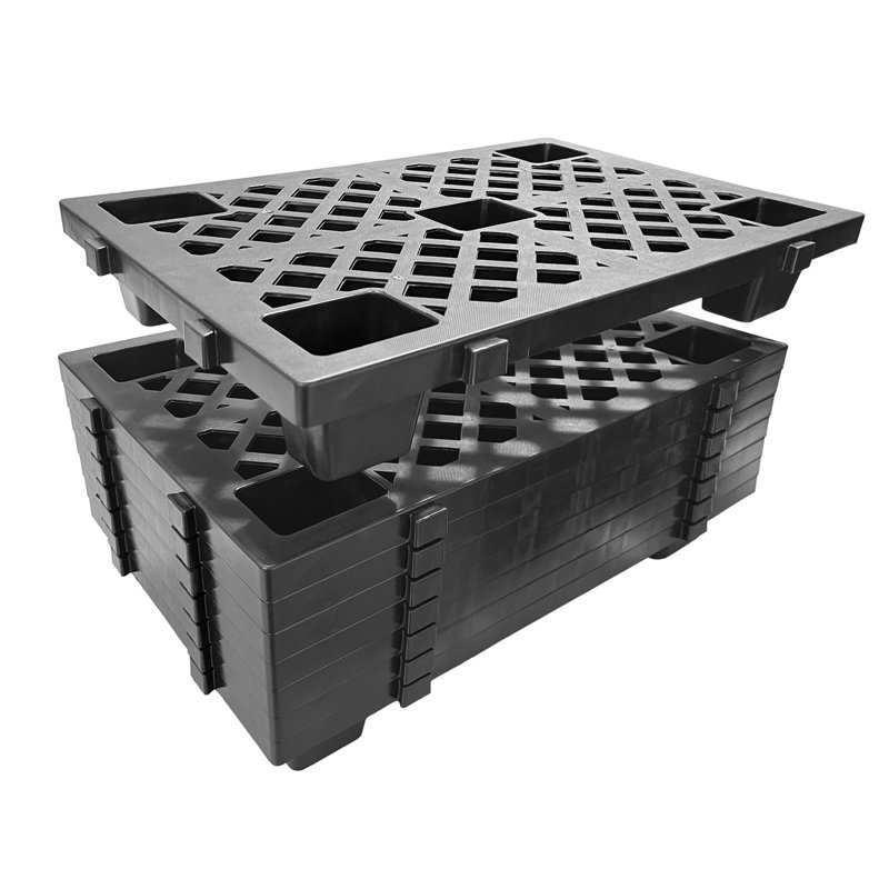 8-Pack 23.6" x 15.7" Heavy-Duty Plastic Pallets, Forkliftable, Stackable, Black, 8-piece set