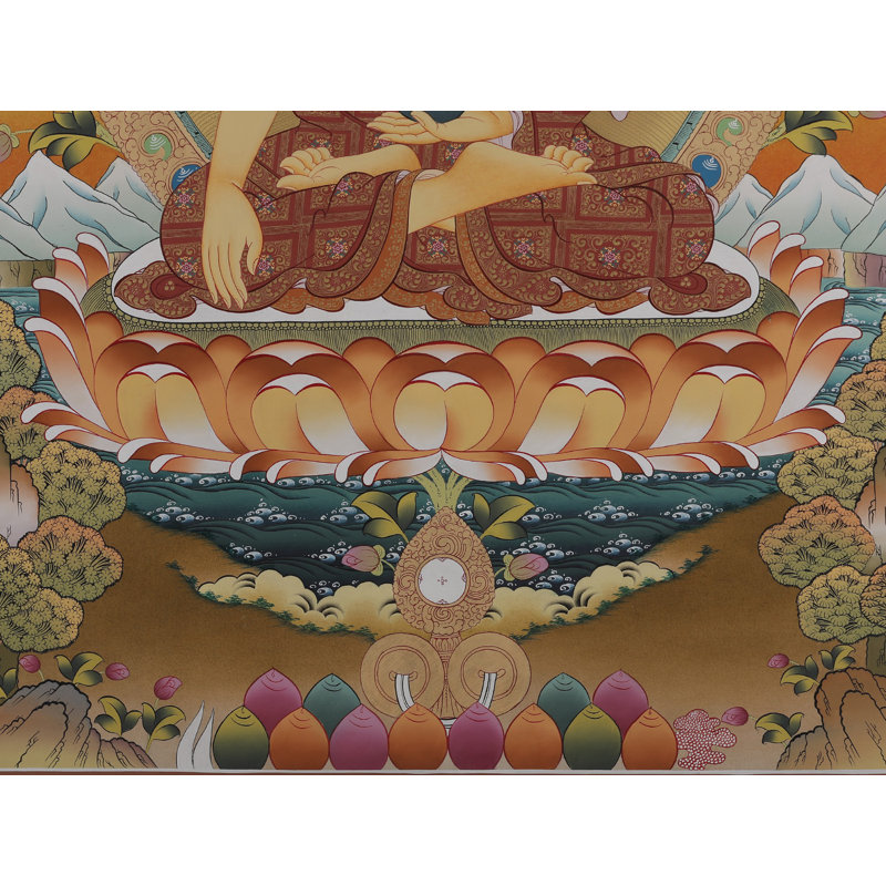 Art mural de Bouddha Shakyamuni - peinture traditionnelle du Thangka tibétain avec des accents en or 24 carats, grande pièce de méditation décorative faite à la main H 38 po x l 28 po
