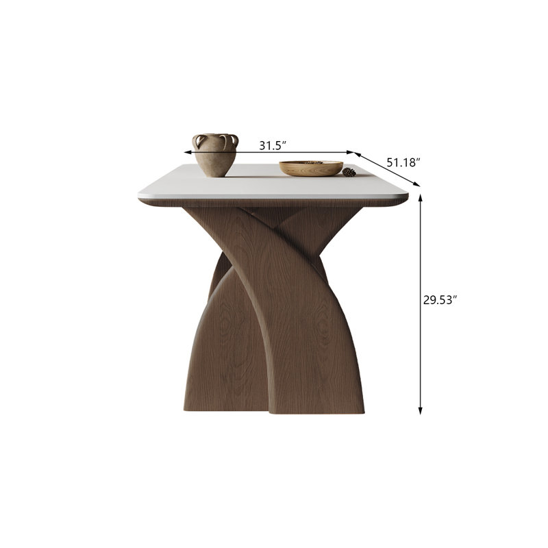  Sintered Stone Solid Wood Oak white and brown Dining Table, 29.53”H x 51.18”L x 31.50”W