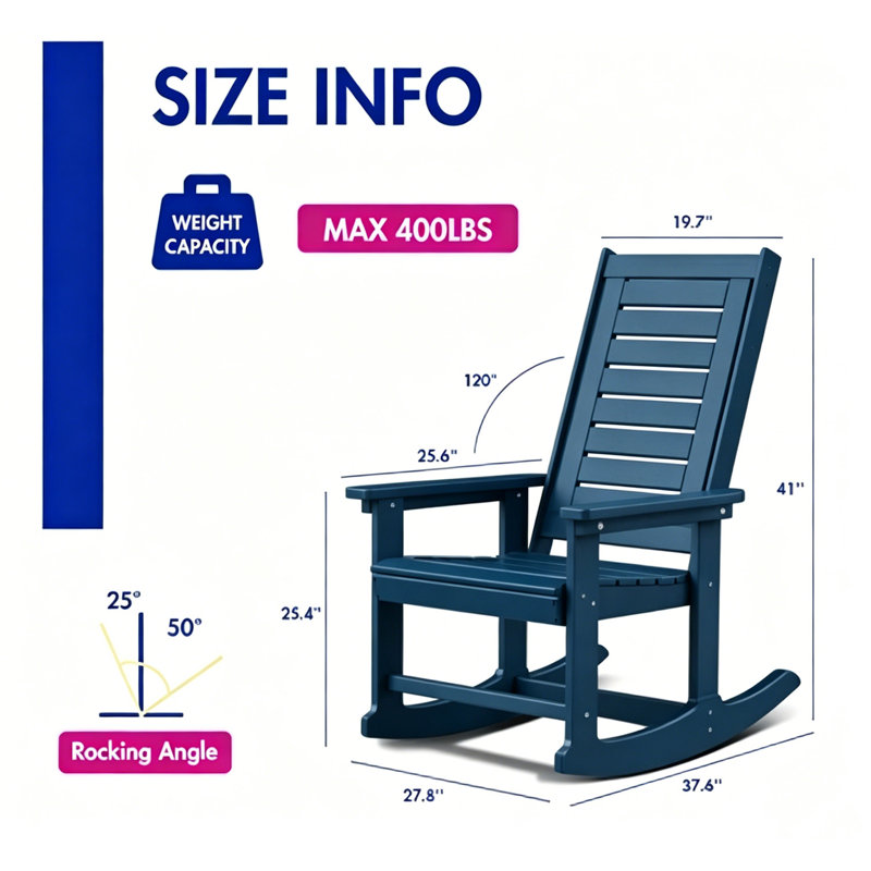 Chaise berçante d'extérieur Hdpe (ensemble de 4), Blue