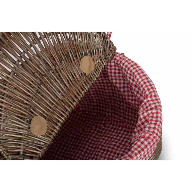 Wicker Picnic Hamper Basket with Lining, Antique Wash/Red White Lining