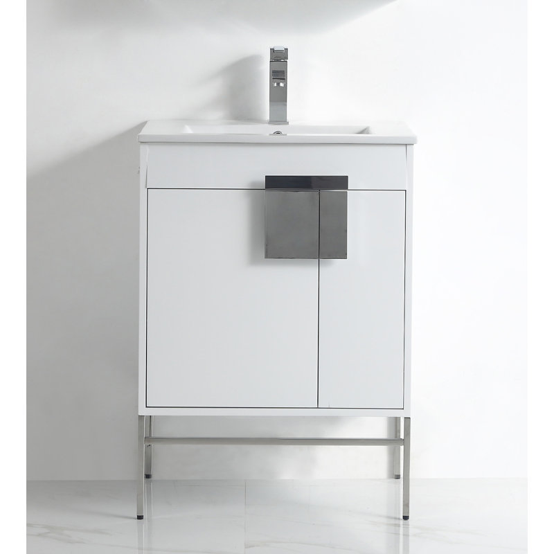 Verlene 24'' Single Bathroom Vanity with Ceramic Top with Mirror, White