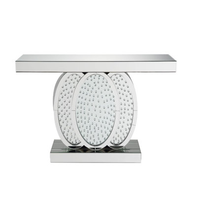 Longo Glam Rectangular Console Table with Pedestal Base in Mirrored & Faux Crystals