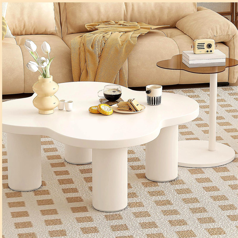 Ensemble de 2 tables basses de forme irrégulière avec quatre pieds à colonne romaine et table de bout avec plateau en verre pour salon U-Can