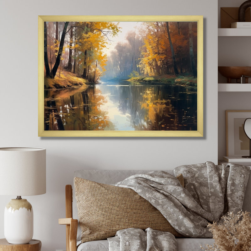 «Whimsical River and Forest IV», reproduction d'art sur toile, Cadre doré simple, H 12 po x l 20 po x P 1 po