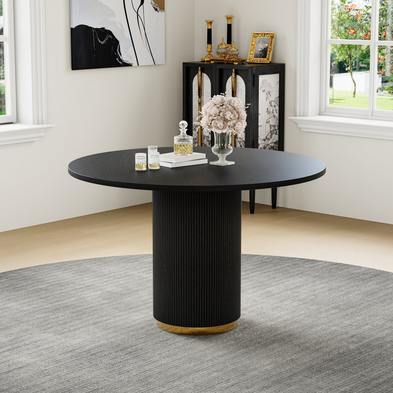 Table de salle à manger ronde, Noir,  H 29,92 po x l 46,46 po x P 46,46 po