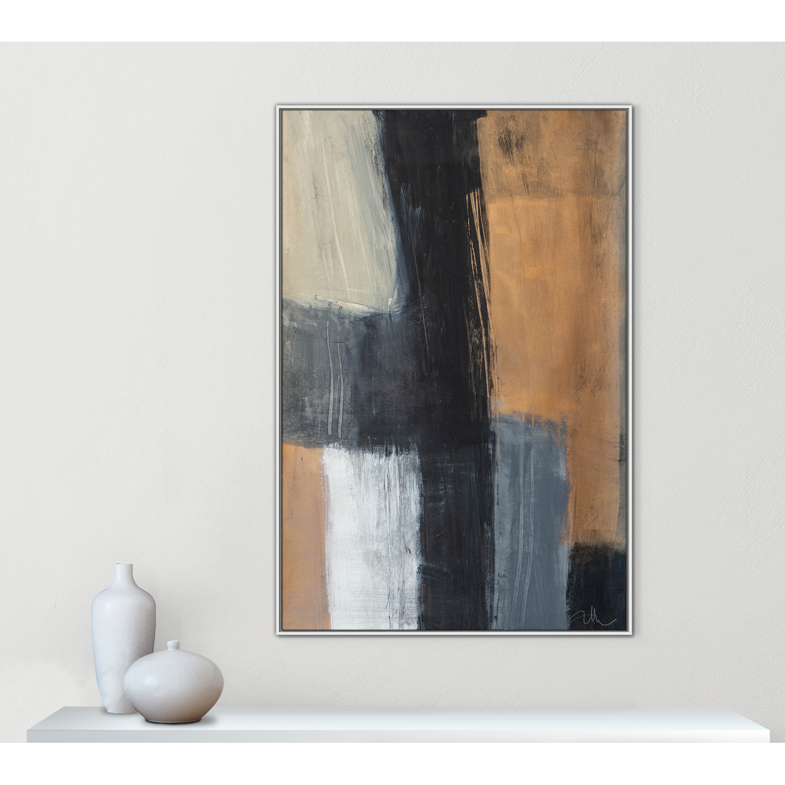 Calderon "Metallic Slate II" Print, 61.5" H x 41.5" W x 2" D, White Floater Framed, No Mat