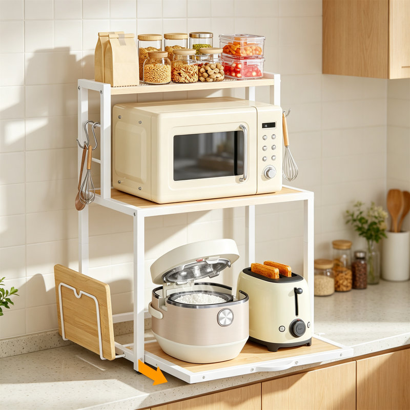 3-Tier Microwave Shelf, White and Natural