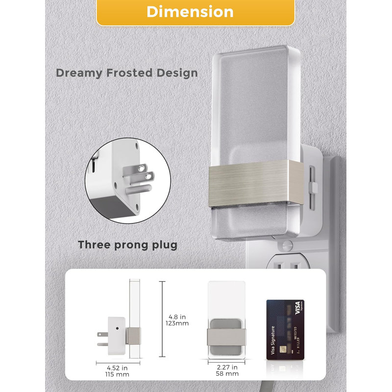 Pair Of Frosted Acrylic Square Night Lights With Satin Nickel And 5000K Cool White