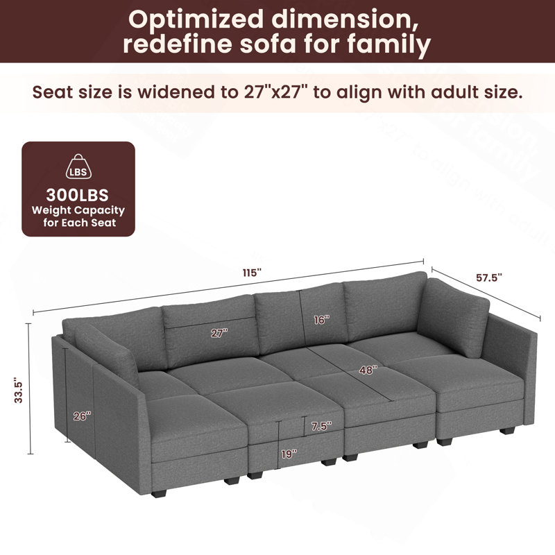 Canapé modulaire moderne en lin sans accoudoirs à 8 places, canapé convertible en forme de U avec rangement, canapé modulaire confortable pour chambre à coucher, salon, bureau