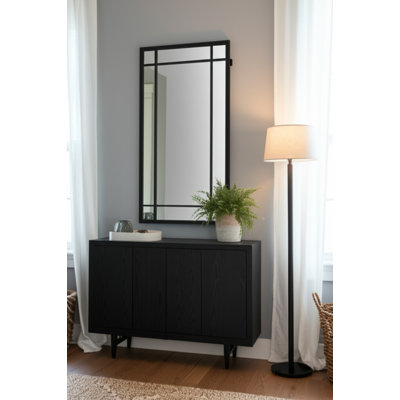Metal, 20X43 Windowpane Mirror, Black