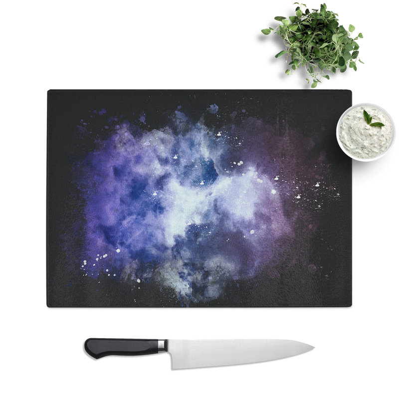 Tempered Glass Purple Clouds Chopping Board, 20 cm x 28.5 cm