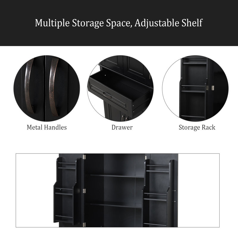 Armoire de rangement de salle de bain avec portes et tiroir, plusieurs espaces de rangement, tablette réglable, Noir