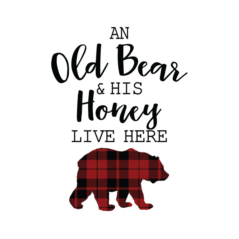 An Old Bear And His Honey Live Here Plaid - Wrapped Canvas Print, 30cm H x 30cm W x 3.8cm D