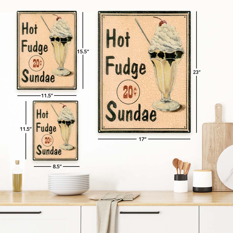 Enseigne rétro Vintage fudge en métal, H 15,5 po x l 11,5 po x P 0,04 po