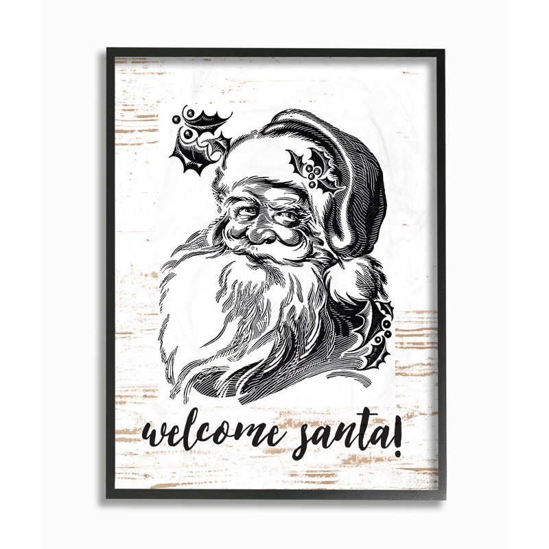 «Welcome Santa Farmhouse», reproduction d'art textuel, H 14 po x l 11 po x P 1,5 po, Giclée encadrée noir minuit