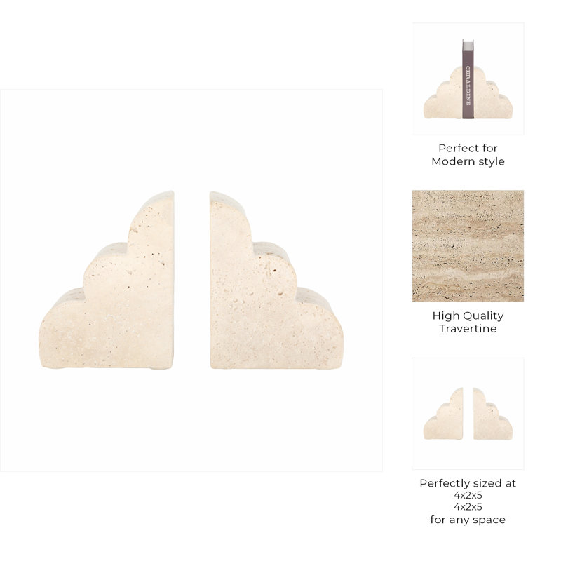 Madeleine Set Of Two 5" Tan Travertine Cloud Bookends