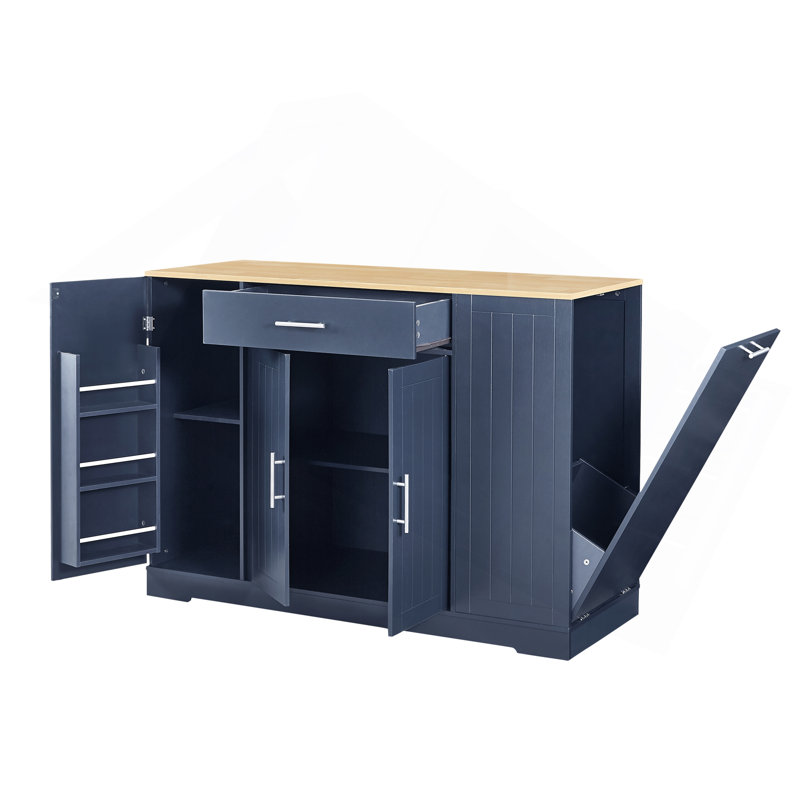 53'' Kitchen Storage Islands With Drawers And Trash Can Storage For Kitchen & Dining. Modern Farmhouse Design, 53.2"W X 20.9"D X 38.0"H.
