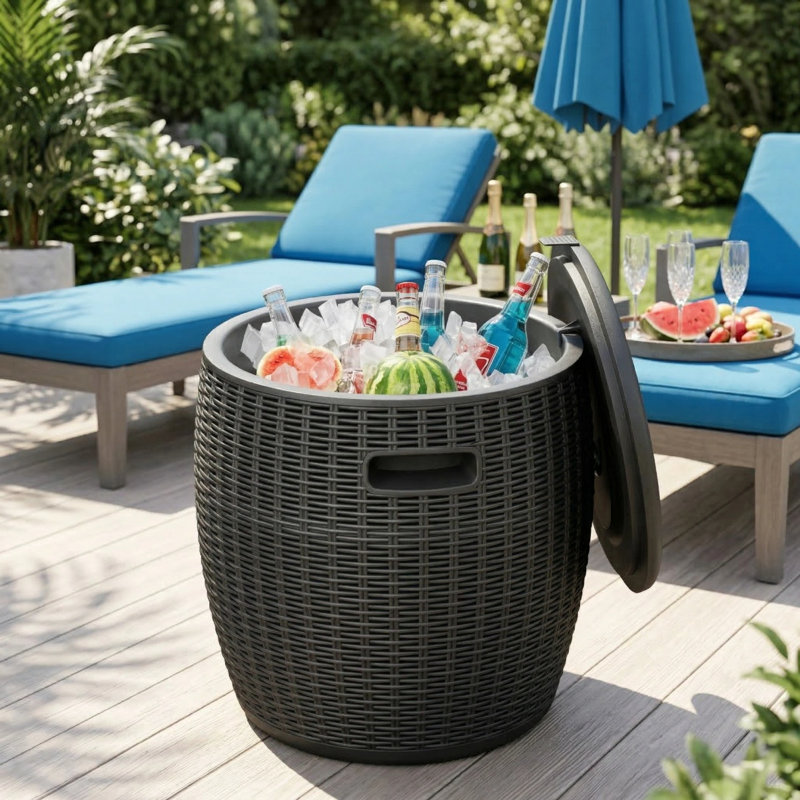 Seau à glace en rotin 36L avec bouchon de vidange, Noir