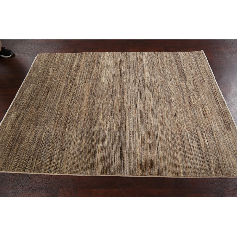 Tapis unique en laine noué à la main brun 4 pi 4 po x 5 pi 11 po New Age
