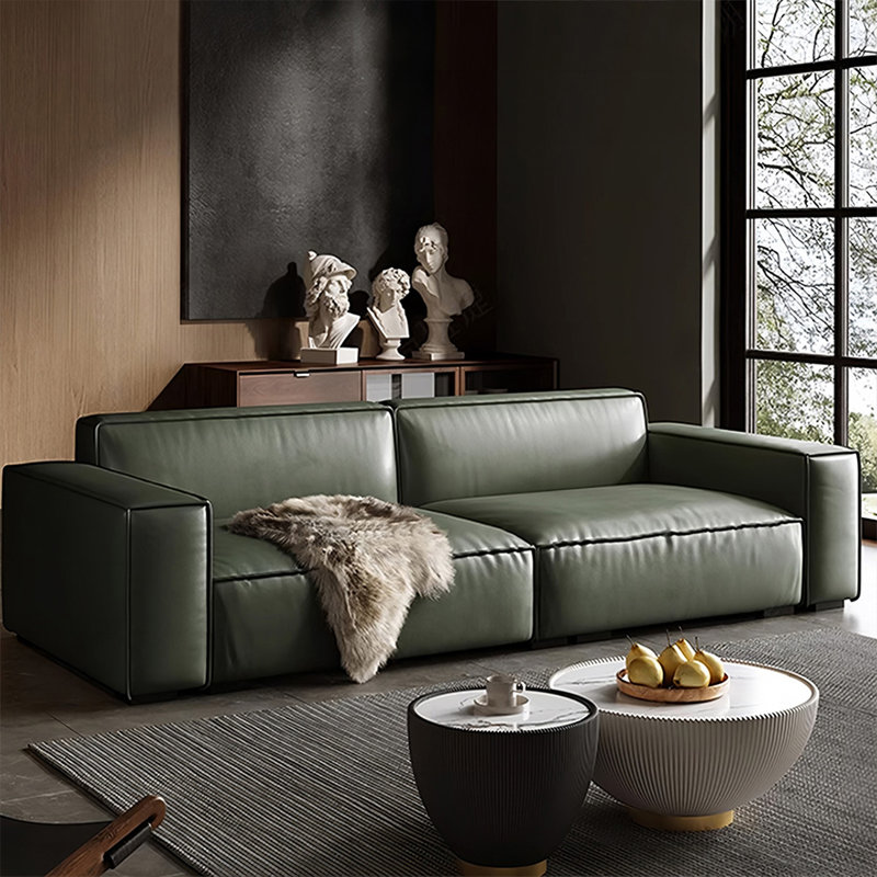 Canapé modulaire vert en cuir véritable, H 28,35 po x l 92,91 po x P 37,4 po, 3, Vert