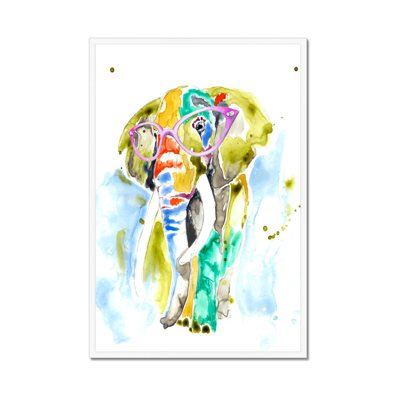 Smarty-Pants Elephant by Jennifer Goldberger - Painting, 95cm H x 65cm W, White Framed Paper Print
