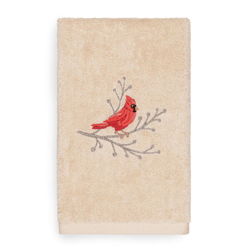 Débarbouillette 100% coton brodée Christmas Cardinal, Sable