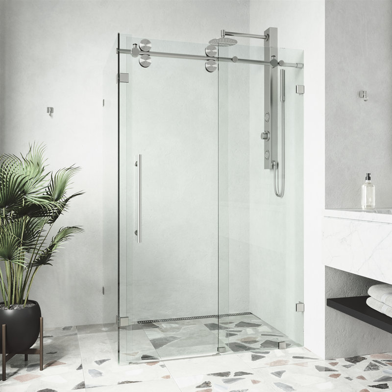 Winslow 46.5 in. W x 74 in. H Frameless Sliding Rectangle Shower Enclosure, Stainless Steel