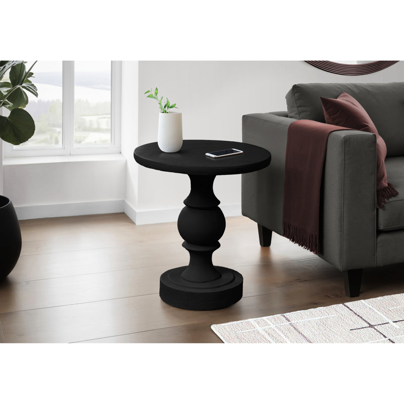 Table d'appoint ronde noire de style transitionnel, hauteur 61,2 cm (24,12 pouces), idéale pour la chambre, le salon et les terrasses extérieures (extrémité 63,5 cm ou 25 pouces).