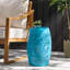 Table d'appoint, table de bout en métal découpé en dentelle pour l'extérieur et l'intérieur, table d'appoint en forme de tonneau sans assemblage requis pour le jardin, le patio, le salon, la cour arrière, couleur bleue-760879231