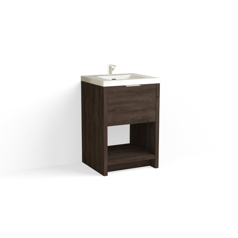 Vista 24" W Freestanding Single Bathroom Vanity, Single-Hole, White Gloss, White Nanomatte/Matte Black