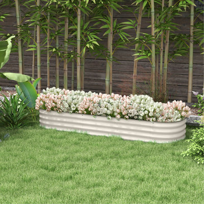 Ensemble de jardin surélevé galvanisé de 6,4 pi x 2 pi 1 po, jardinière en métal avec bordure, crème, auto-drainant, pour la plantation de fleurs et de légumes, lit efficace modulaire de 1 pi, boîte de culture idéale,