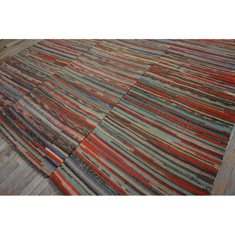 Antique Rustic Abstract Modernist Stripes Flatweave American Rag Rug
