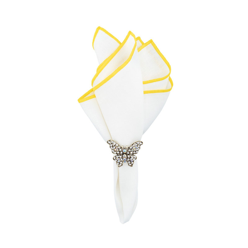 Serviette en lin 20 "Stitch Edges, Blanc / jaune