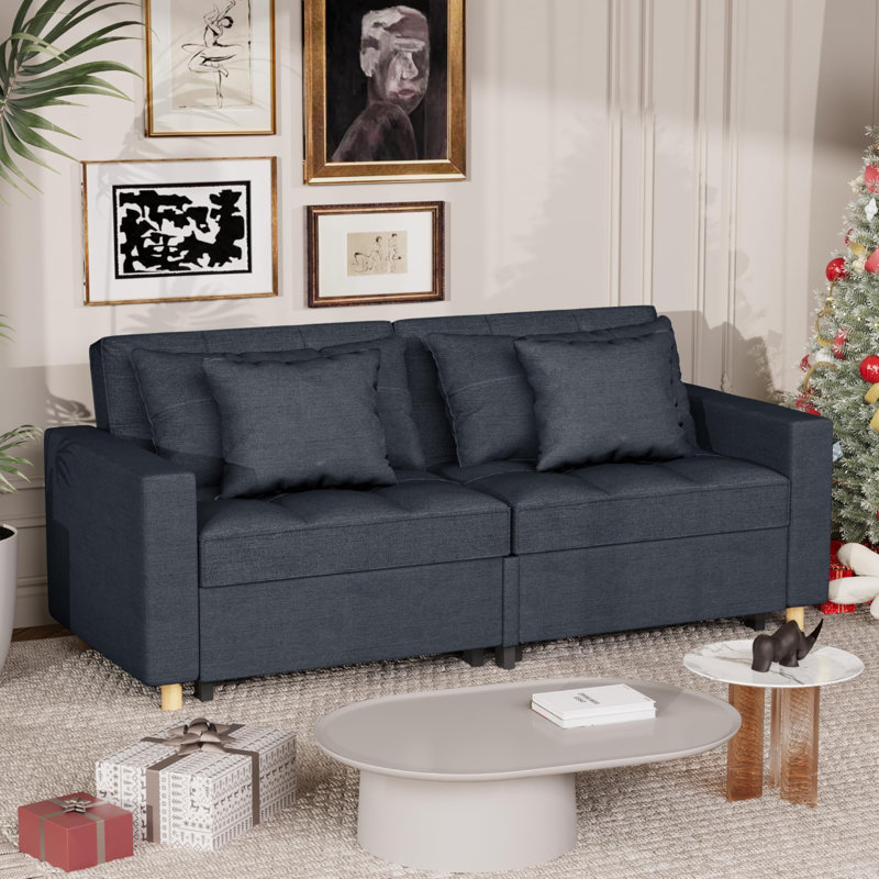 2 Seater Linen Sofa Bed, Navy