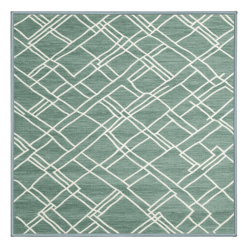 Machine Washable Trellis Green Area Rug, Square 3'