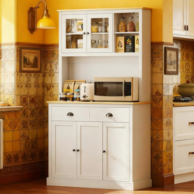 Armoire de cuisine de 71 po avec grand espace de rangement, tablettes réglables et comptoir pour l'organisation