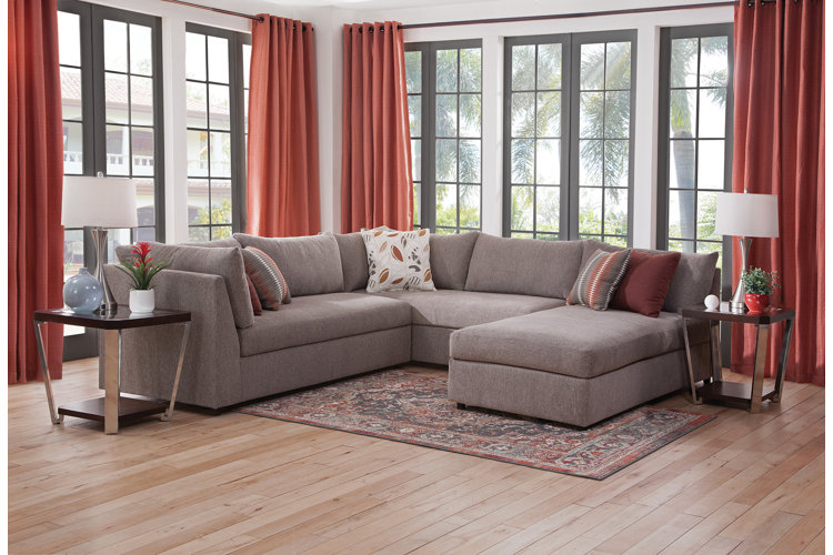 traditional living room with gray modular sectional